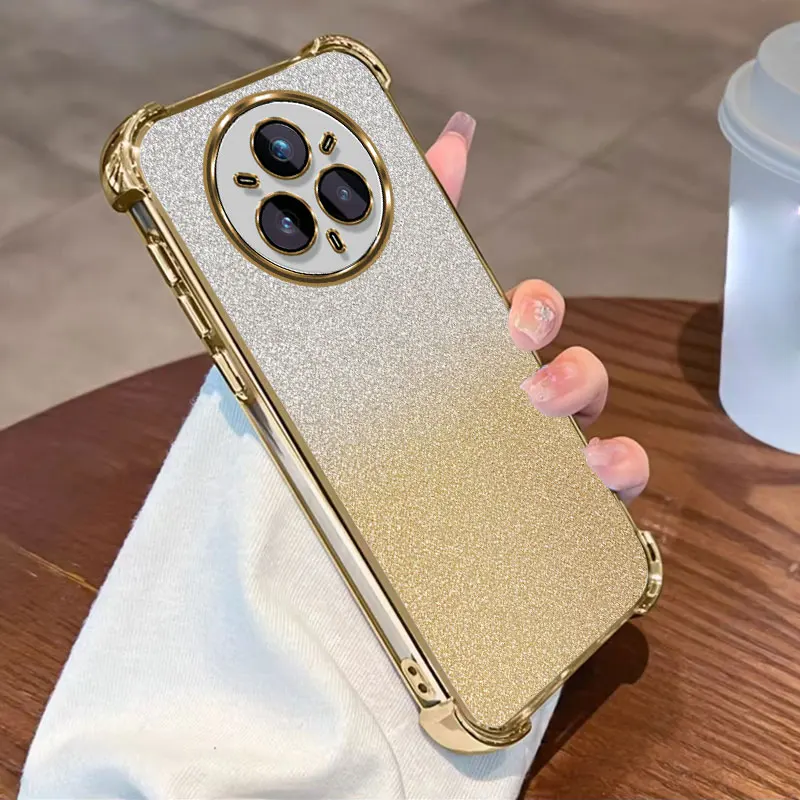 Glitter Plating Clear Protective Cover For Realme 14 Pro Pro+ 5G Case Flxebile TPU Four-corner Shockproof Fundas