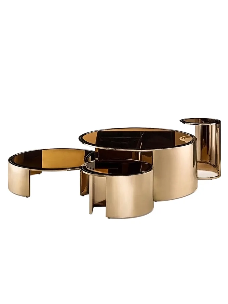 

Итальянский журнальный столик из нержавеющей стали, легкий роскошный дизайнерский комбинированный набор для дома, гостиной, минималистичный круглый чайный столик