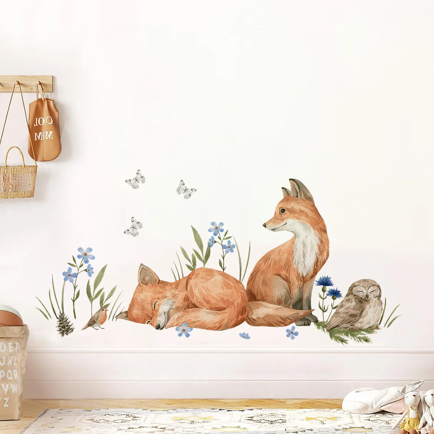 Woodland Magical Forest Fox Owl Wall Stickers Decals Widlife Landscape for Bedroom Living Room Playroom Wall Decor