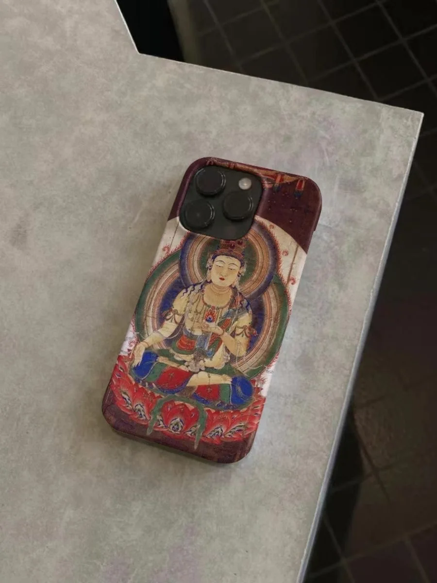 الفن البوذي الملونة بوديساتفا صورة النمط الرسمي جراب هاتف آيفون 16 15 14 11 12 13 برو ماكس زائد الغطاء الخلفي