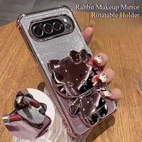 Luxury Plating Rabbit Makeup Mirror Rotatable Holder Phone Case For Google Pixel 10 9 Pro XL 9A Silicone Shockproof Soft Cover