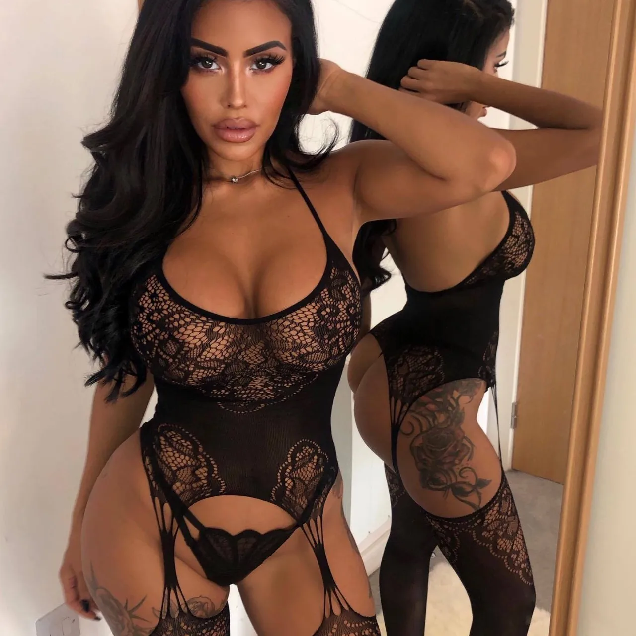 Lencería Sexy sin entrepierna para mujer, conjunto de sujetador hueco de encaje, disfraces eróticos, vestido de muñeca de peluche, sujetador abierto con escote en V profundo, monos más sexys