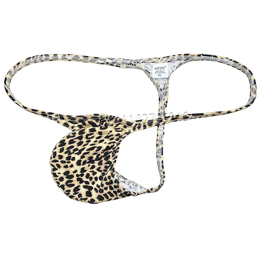 Men Leopard Micro Thong Sexy Underwear Bulge Pouch Tanga Mankini Male Soft String Sissy Lingerie