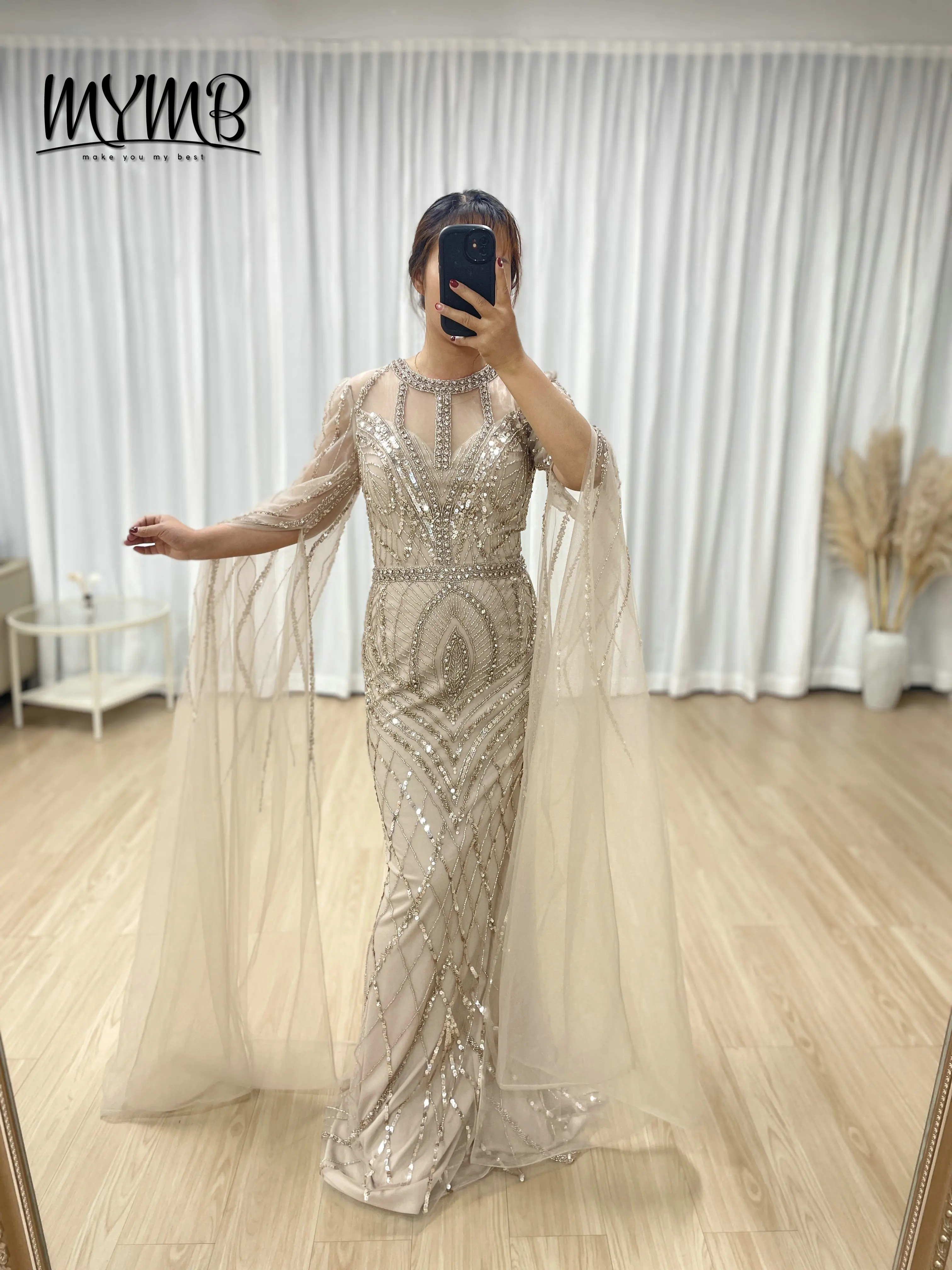

MYMB Luxury Couture Dress Suitable for Banquet Embellished Exquisite Embroidery Beaded Sequin With Elegant Cap Sleeve MB40291-2
