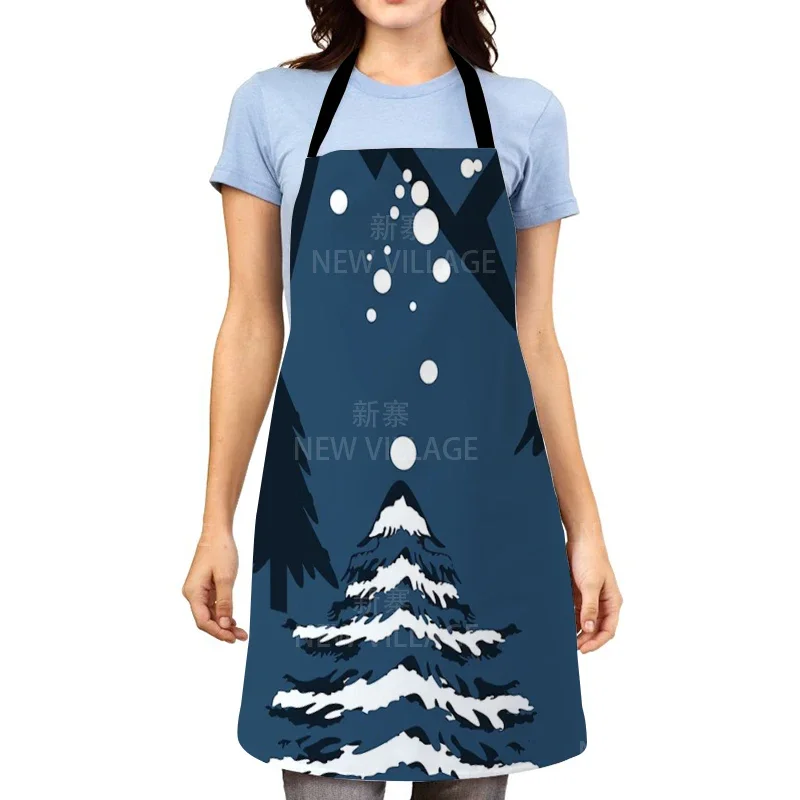 Festival Style Apron Kitchen Household Cleaning Pinafore Japanese Reindeer Pattern Christmas Printing Home Custom