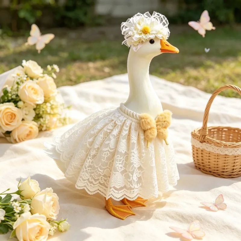 Elegant White Tulle Princess Gown Outfit Set Fit 23 Inch Large Porch Lawn Goose Romantic Yard Decor, No Goose Included