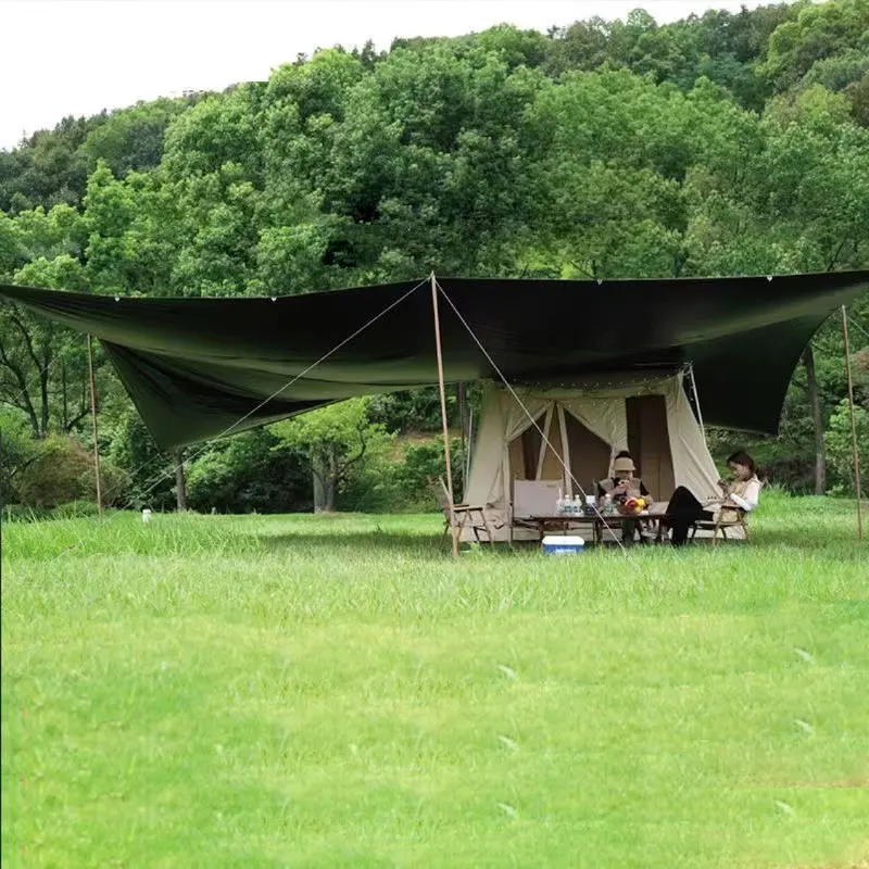 Large Black Coating Large Camping Canopy 6*8m Shelter Camping Tarp, Thickened Waterproof Windproof Sun Shelter