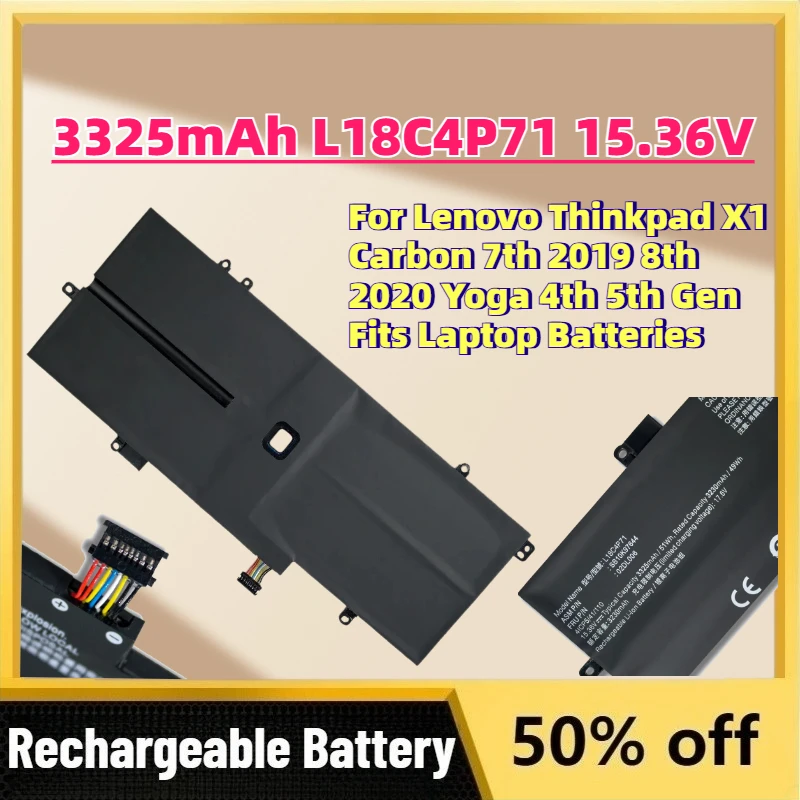 

For Lenovo Thinkpad X1 Carbon 7th 2019 8th 2020 Yoga 4th 5th Gen Fits Laptop Batteries 15.36V 51Wh/3325mAh L18C4P71 Battery