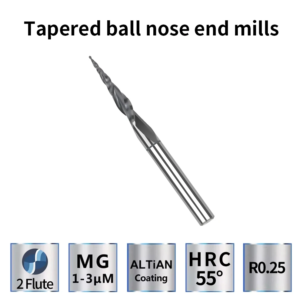 HRC55 degree 2-edge bevel ball end mill for woodworking CNC 2D 3D engraving cutter milling cutter 3-pack 5.09° helix angle