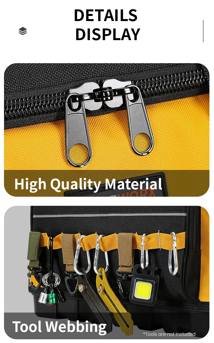 TUFFWORX Werkzeugtasche mit festem Boden, robuste Werkzeugtasche mit mehreren Fächern, Werkzeugtasche mit verstellbarem Schultergurt – Detail 7