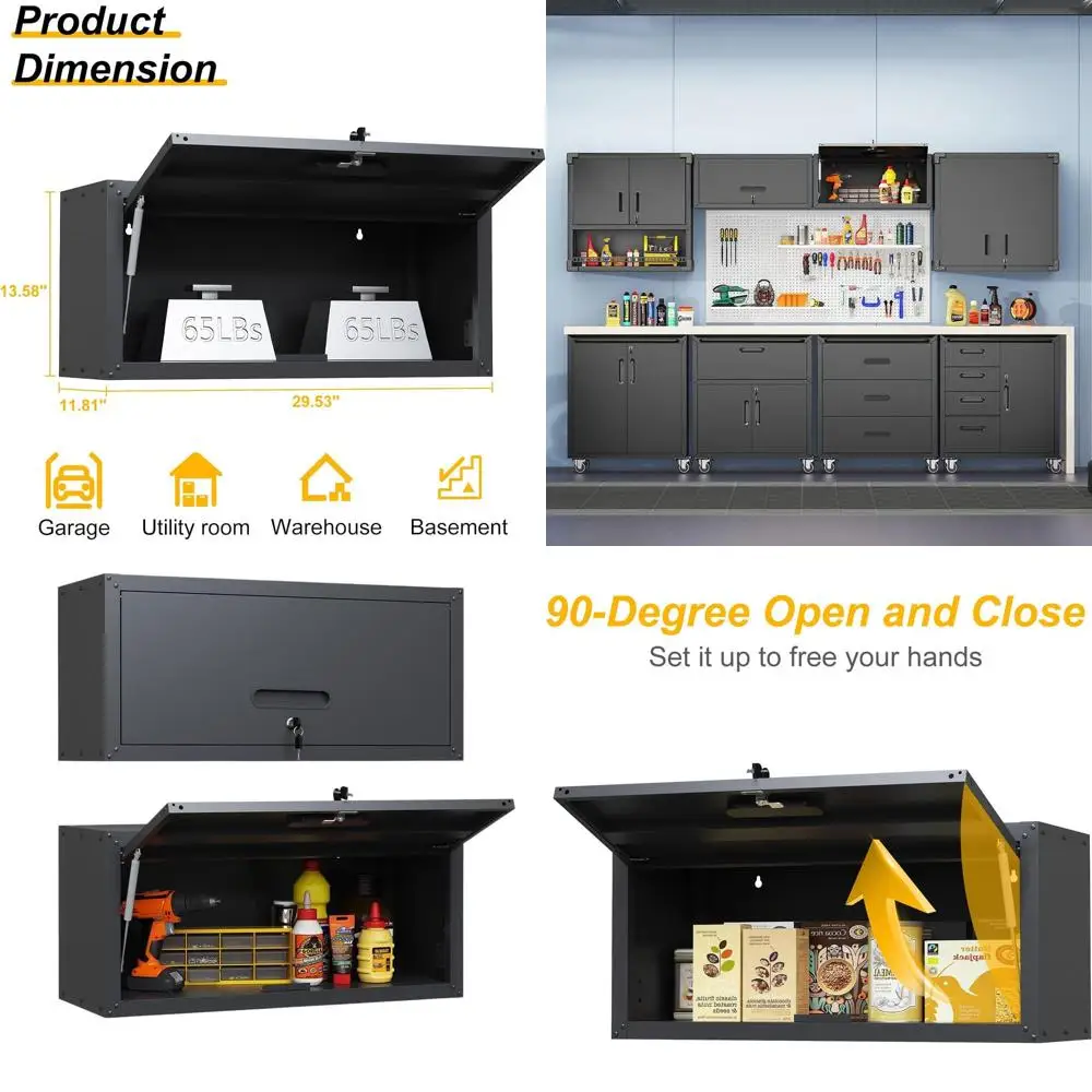 

Secure Steel Wall Cabinet with Lip Door, Lockable Storage for Garage, Workshop, and Home - Black, 13.58H