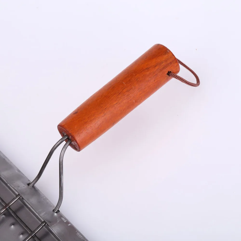 Portable Bread Toast Rack Wood Handle Metal Barbecue Net Outdoor Camping Picnic Cooking Tool Grill Tray Non Coating Grid