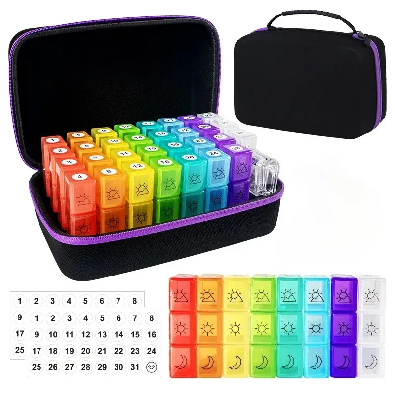 

Monthly Pill Box Pill Storage Box Organiser 3 Times A Day Medicine Box w/ 32 Compartments to Hold Vitamin Pill