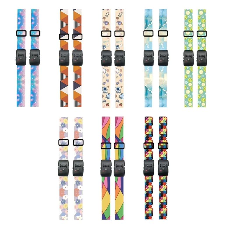 

Adjustable Luggage Straps Set 2Pcs Colorful Pattern Suitcase Belts with Secure Buckle and Combination Lock for Travel