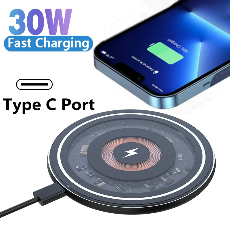 30W Wireless Charger Pad Stand for iPhone 16 15 14 13 12 Pro Max X Samsung Xiaomi  Chargers Induction Fast Charging Dock Station