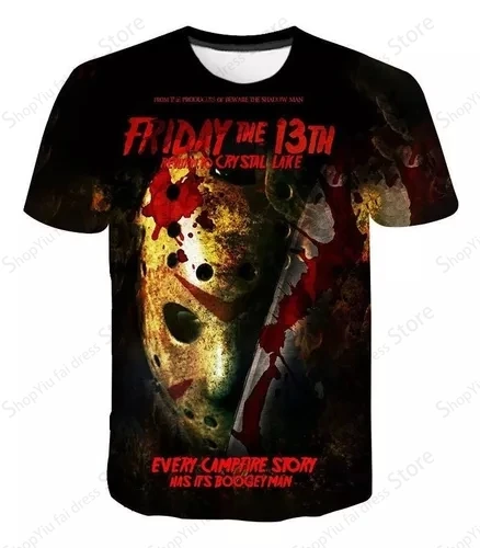 تيشيرت مطبوع ثلاثي الأبعاد من Jason Voorhees للرجال والنساء ، تيشيرتات للهالوين ، تيشيرتات كبيرة الحجم ، موضة الصيف