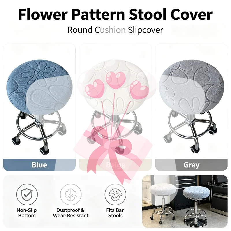 Stretch Round Chair Cover Elastic Thickened Bar Stool Slipcover 1Pcs Washable Anti-scratch for Cafe Office Kitchen Use