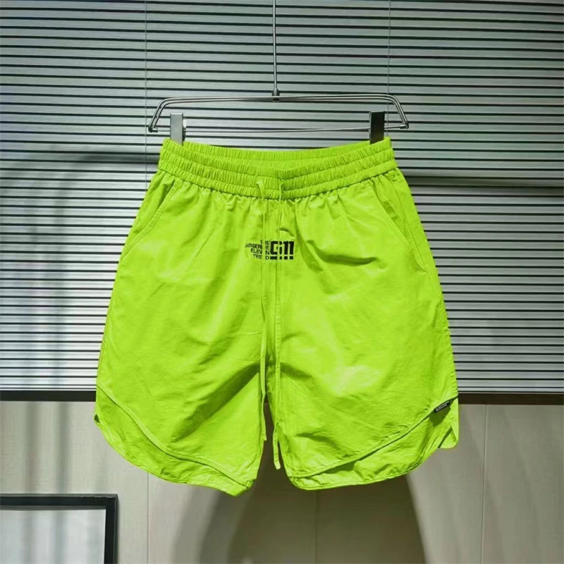 Men Clothing 2024 Summer Trendy Letter Embroidery Sports Running Quick Drying Short Pants Male Casual Loose Pockets Beach Shorts