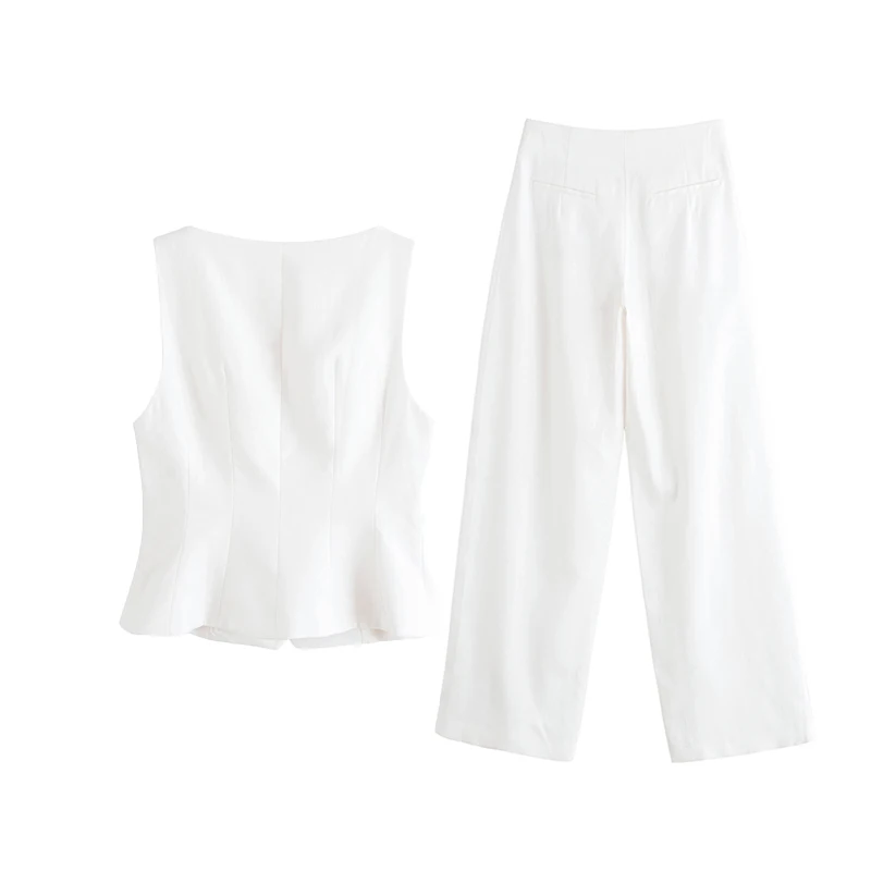 2025 Summer New Women's Faion Pleated Waistcoat And Wide Leg Pants Set Z Brand Polyester Fiber ort Sve round Ne