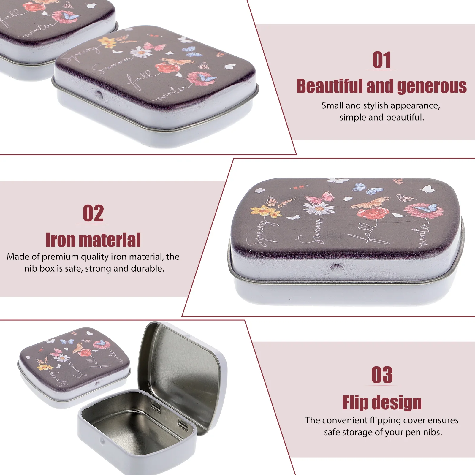 2 個 - ピース フリップ ペン ボックス 学生用収納ボックス オーガナイザー 鉄製 オフィス文具用品