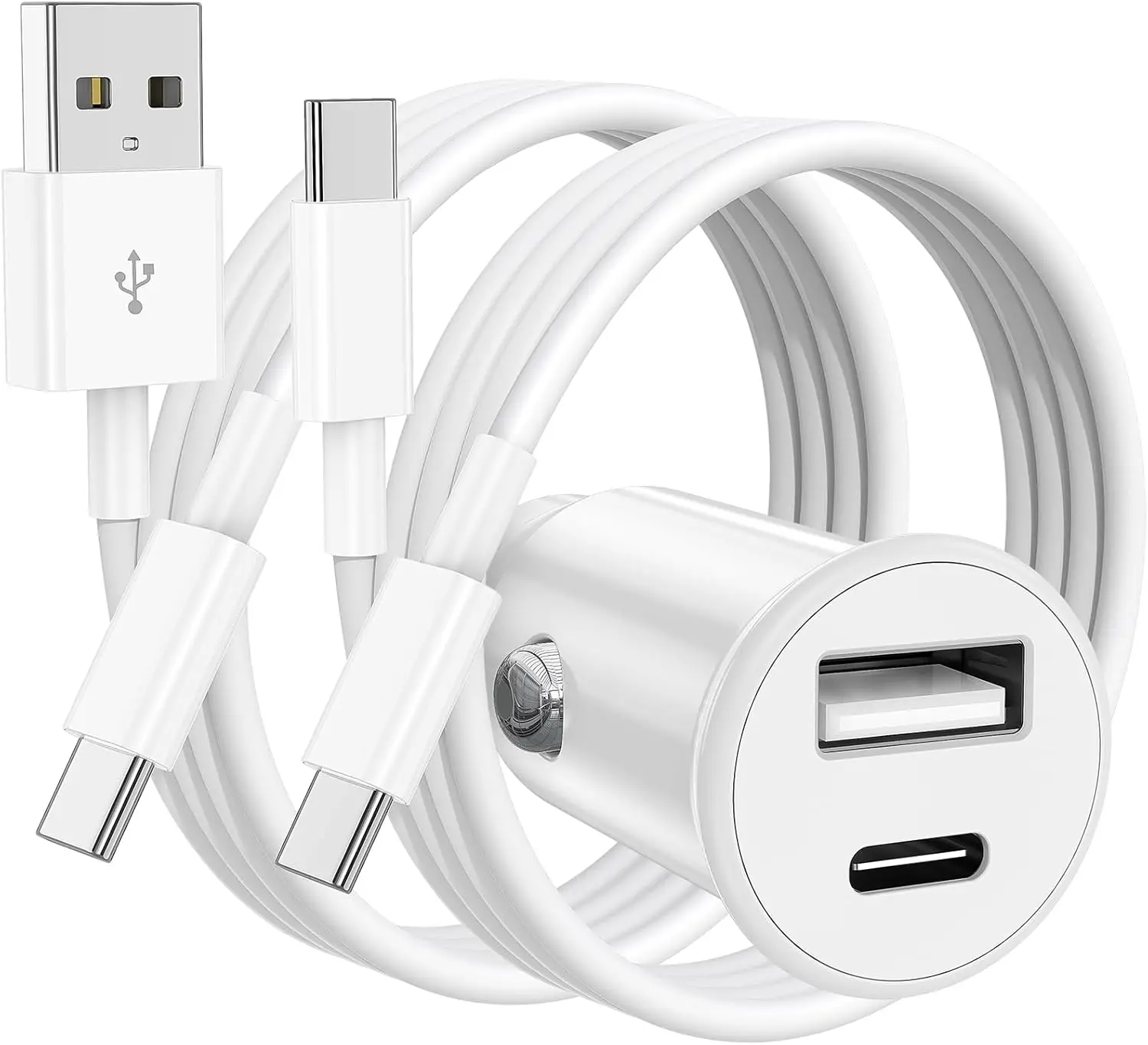 

Автомобильное зарядное устройство USB-C мощностью 48 Вт с двумя портами и 2 кабелями для iPhone, Samsung, iPad