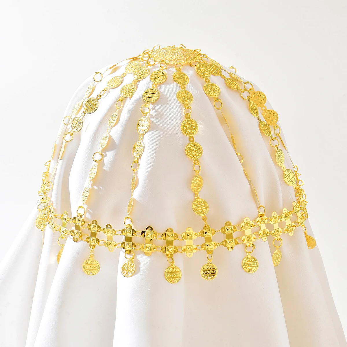 Multi-Layer Golden Coin Tassel Head Chain Perfect For Middle Eastern Weddings & Belly Dance Accessory