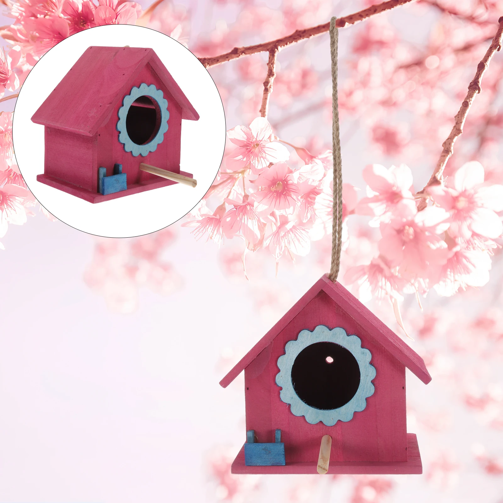 

Wooden Bird House Mini Garden Birdhouses Outdoor Plastic Hanging Feeders Porch Watch Sturdy Durable Attract Birds Creative