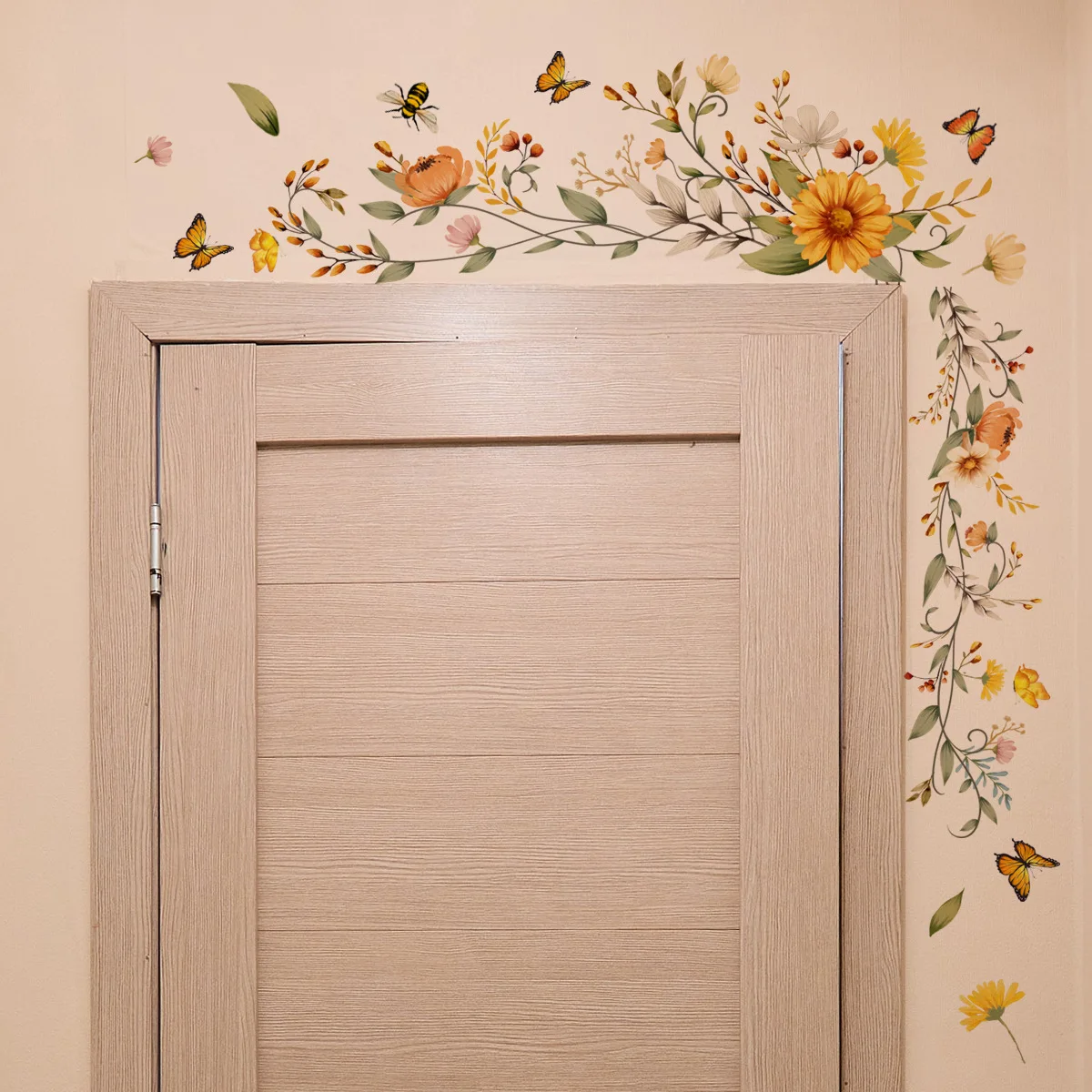 New Flower Diagonal Vine Wall Decals Butterfly Wall Sticker Art Wall Clings Vinyl Stickers for Bedroom Door Head Wallpaper