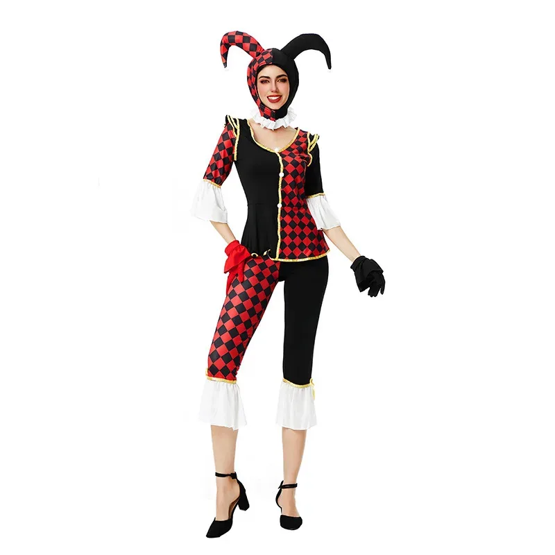 

for Women Cosplay Adult Female Carnival Party Scary Outfits Set Halloween Clown Costumes Fancy Dress fokf'8f