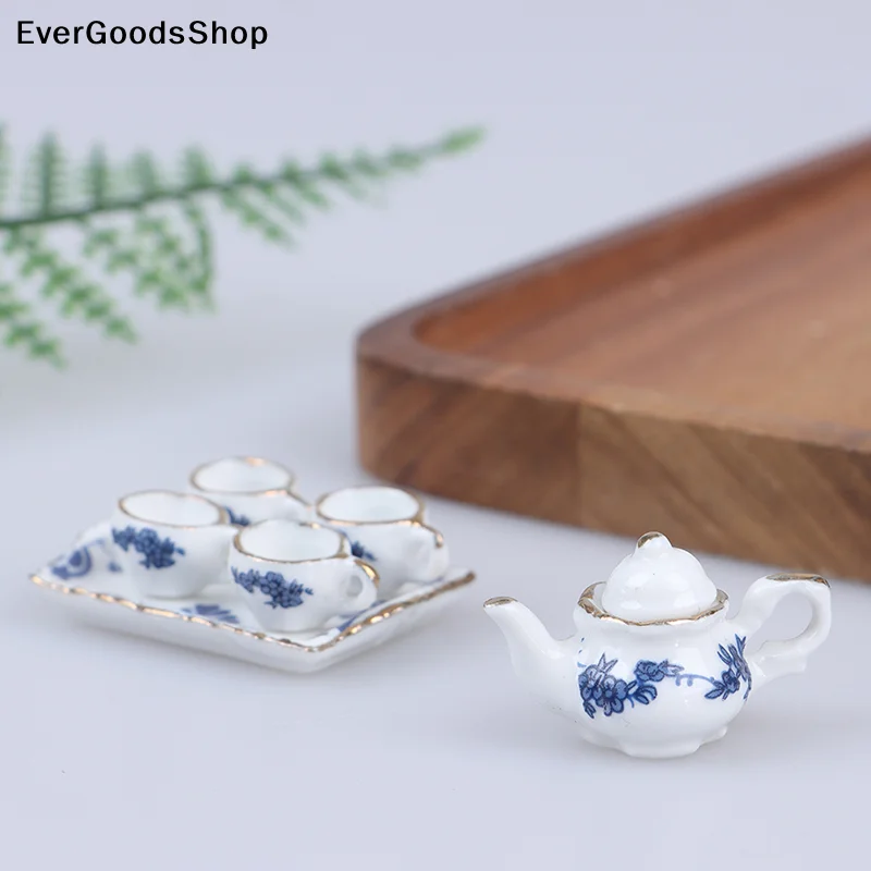 New 6Pcs Dollhouse Miniature Dining Ware Porcelain Tea Set Dish Cup -Flower Pattern