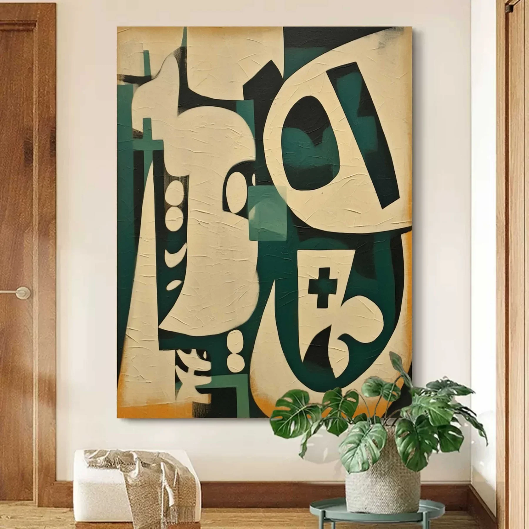 Abstract Dark Green Wall Art Minimalist Green Wabi Sabi Canvas Handmade Nordic Painting Modern Home Wall Decor for Living Room