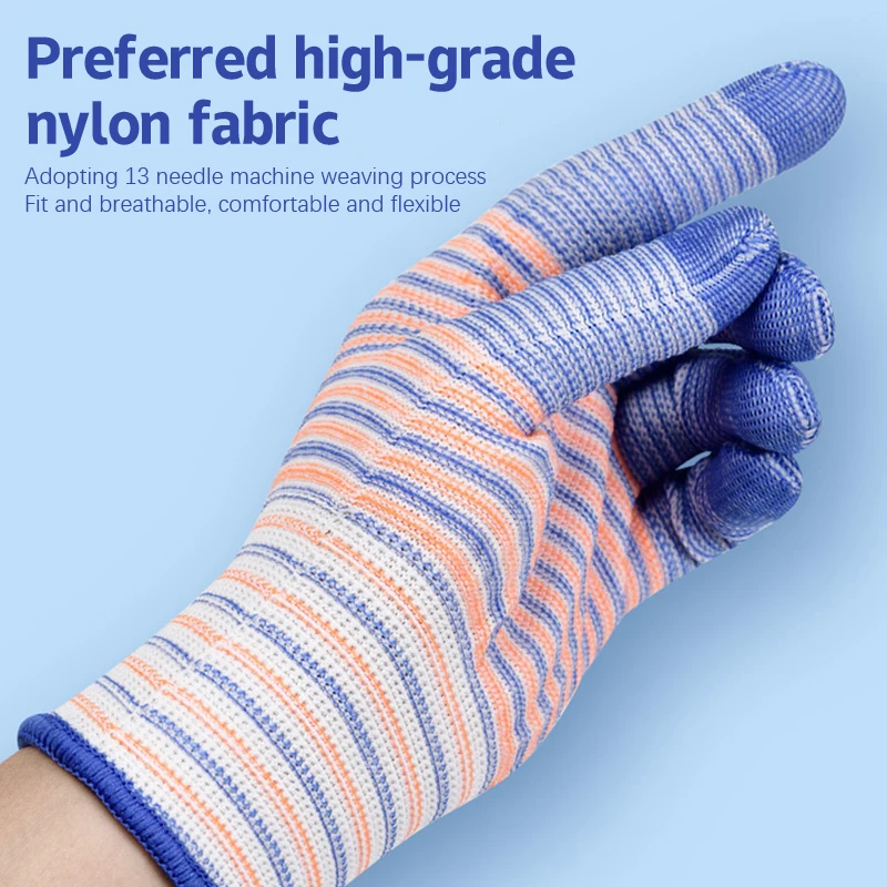 6Pair Breathable Work Gloves Thorn Proof Non-slip Wear-resistant Nylon Industrial Gloves Striped Anti-Static Gardening Gloves