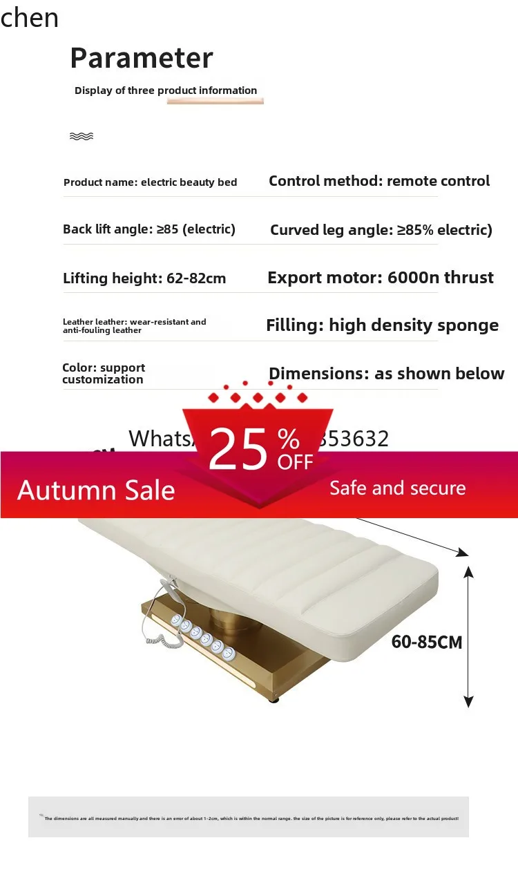 

Electric Beauty Bed for Beauty Salon, Massage Bed for Eyelash Extensions, Multifunctional Adjustable Therapy Bed