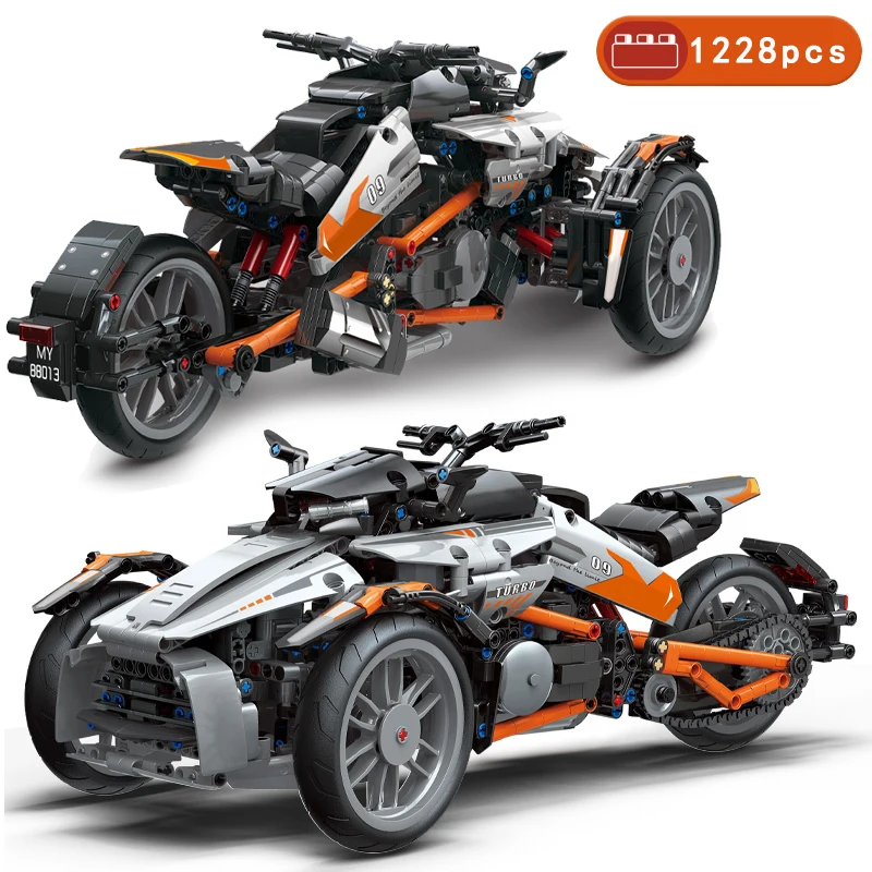 Nový kreativní znalec high-tech super rychlost sportovní závodní motocykl 1228pc moc cihla high-tech modelka budova blok hoch hračka