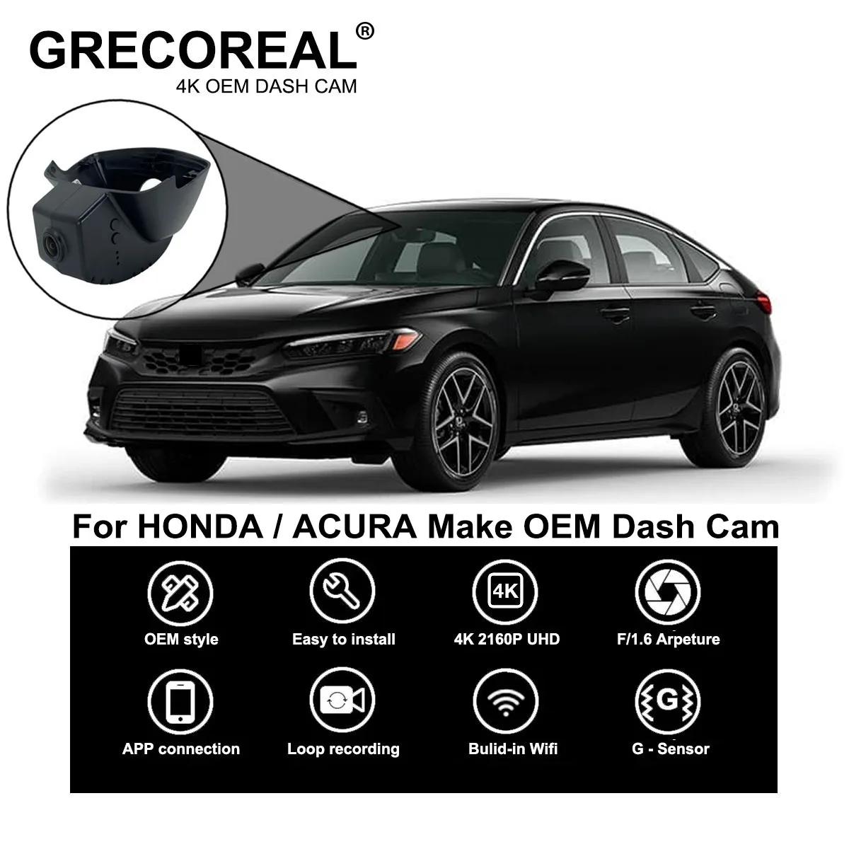 

Для Honda Accord Civic HR-V ZR-V CR-V Acura Integra Dash Cam Dashcam Car Dash Camera 4K Wifi Front and Rear OEM Auto DVR