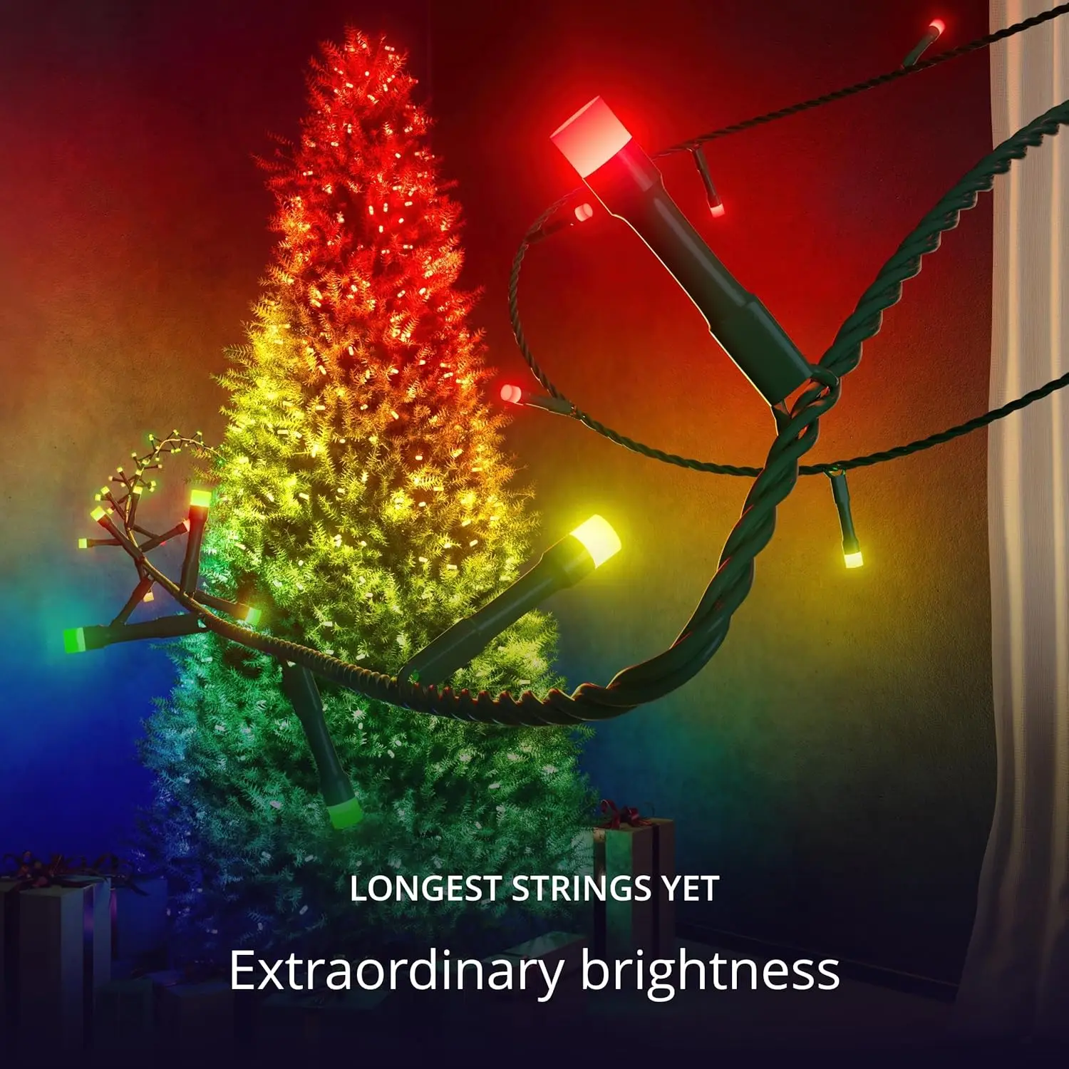 750 Christmas Smart RGB LEDs, 197 Feet, Green Wire, Indoor/Outdoor Lighting Decoration