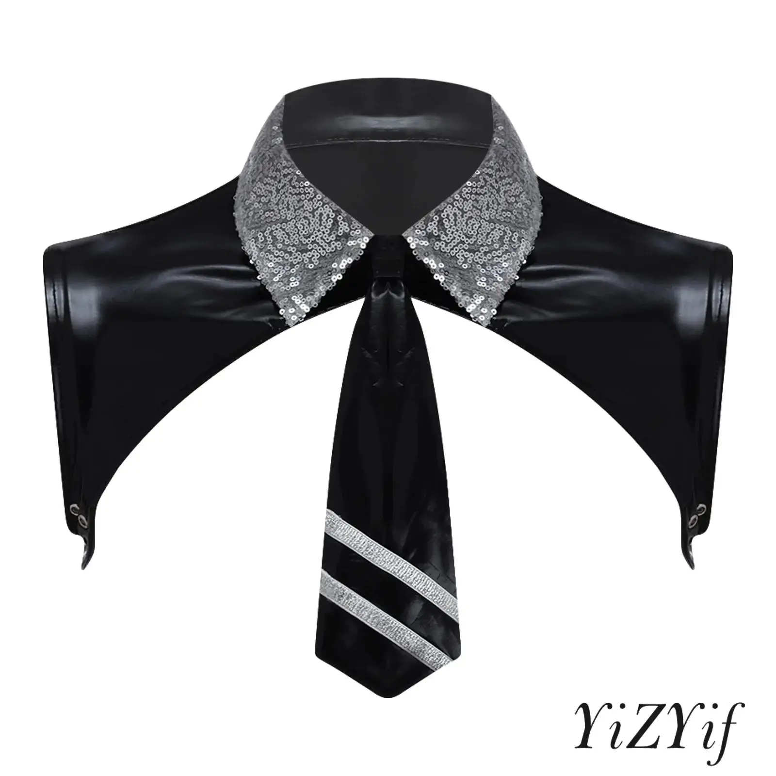 

Fashion Mens Shoulder Chest Harness Sequins Collar Bondage Belt With Tie for Masquerade Party Clubwear Cosplay Accessory