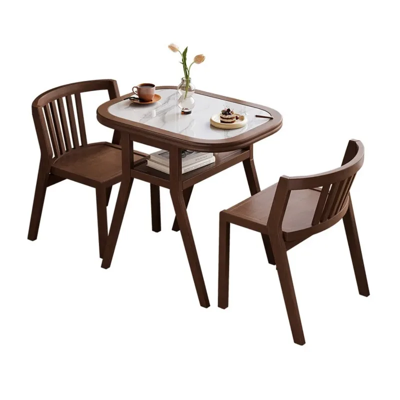 Balcony three-piece set of small tables and chairs, solid wood one table and two chairs