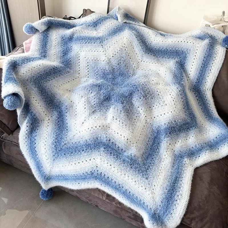 

[Material Packaging] Crochet Seven Star Carpet Gradient Unfinished DIY Craft Rainbow Woolen Weaving Carpet Holiday Gift