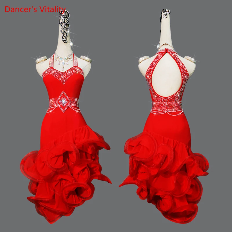 

Latin Dance Professional Dress Latin Dance Performance Competition Clothing Senior Fishbone Dresses for Women's Children's Skirt