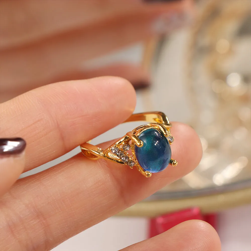 Temperature Control Color Retro Adjustable Mood Rings Moon Stone Oval Changing Color Ring Jewelry Fashion