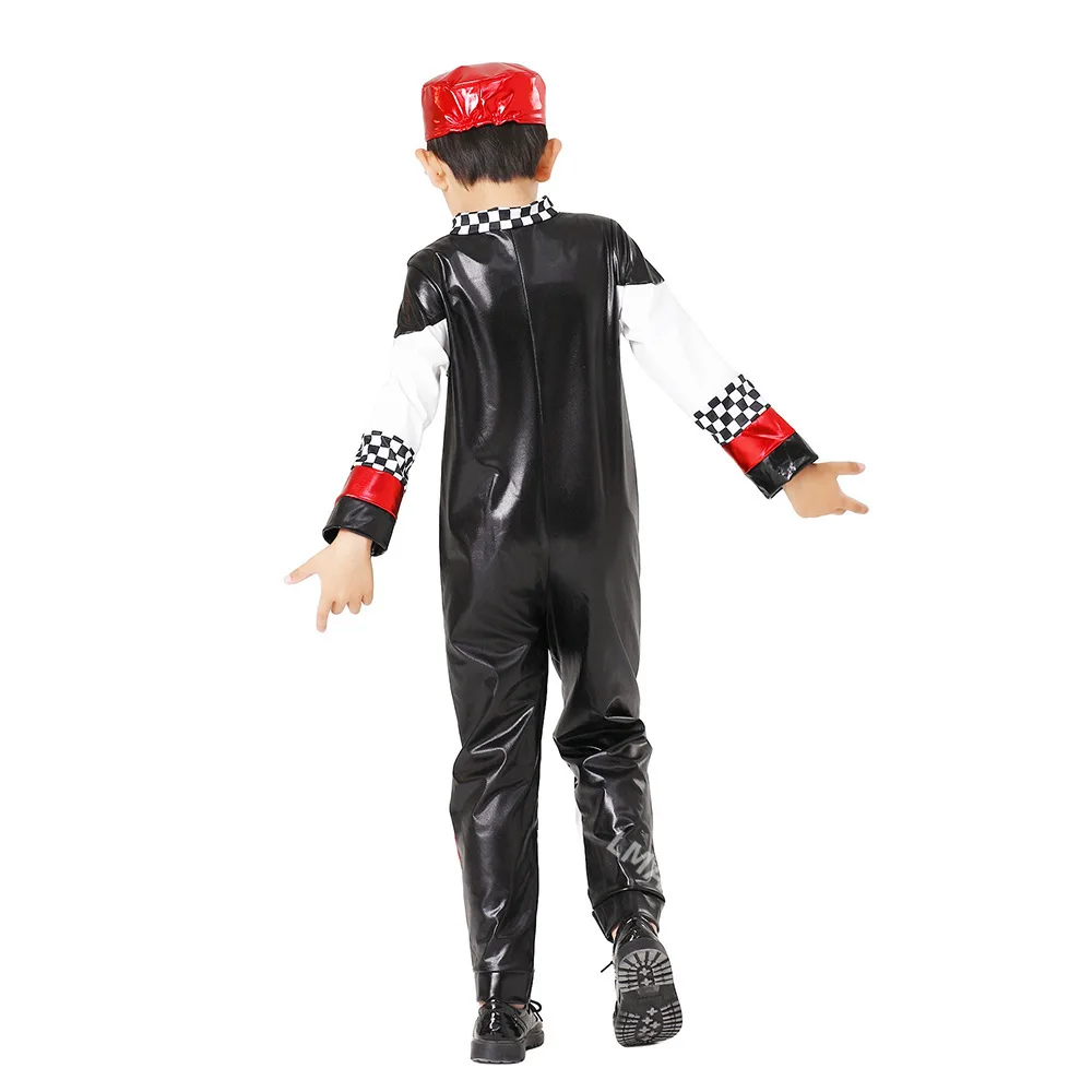 Child Race Car Driver Costumes Carnival Boys Girls Racer Jumpsuit with Car Cap Sunglasses Kids Halloween Costume Cool