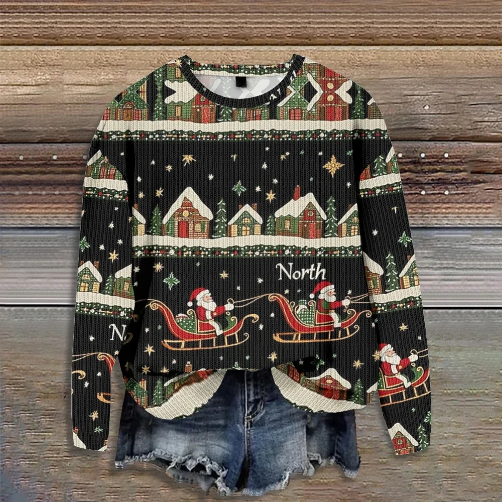 

Santa Claus Town Gift Delivery Sweatshirt Women Crew Neck Hoodie Holiday Gift Casual Pullovers Couple Winter Hip Hop Streetwear