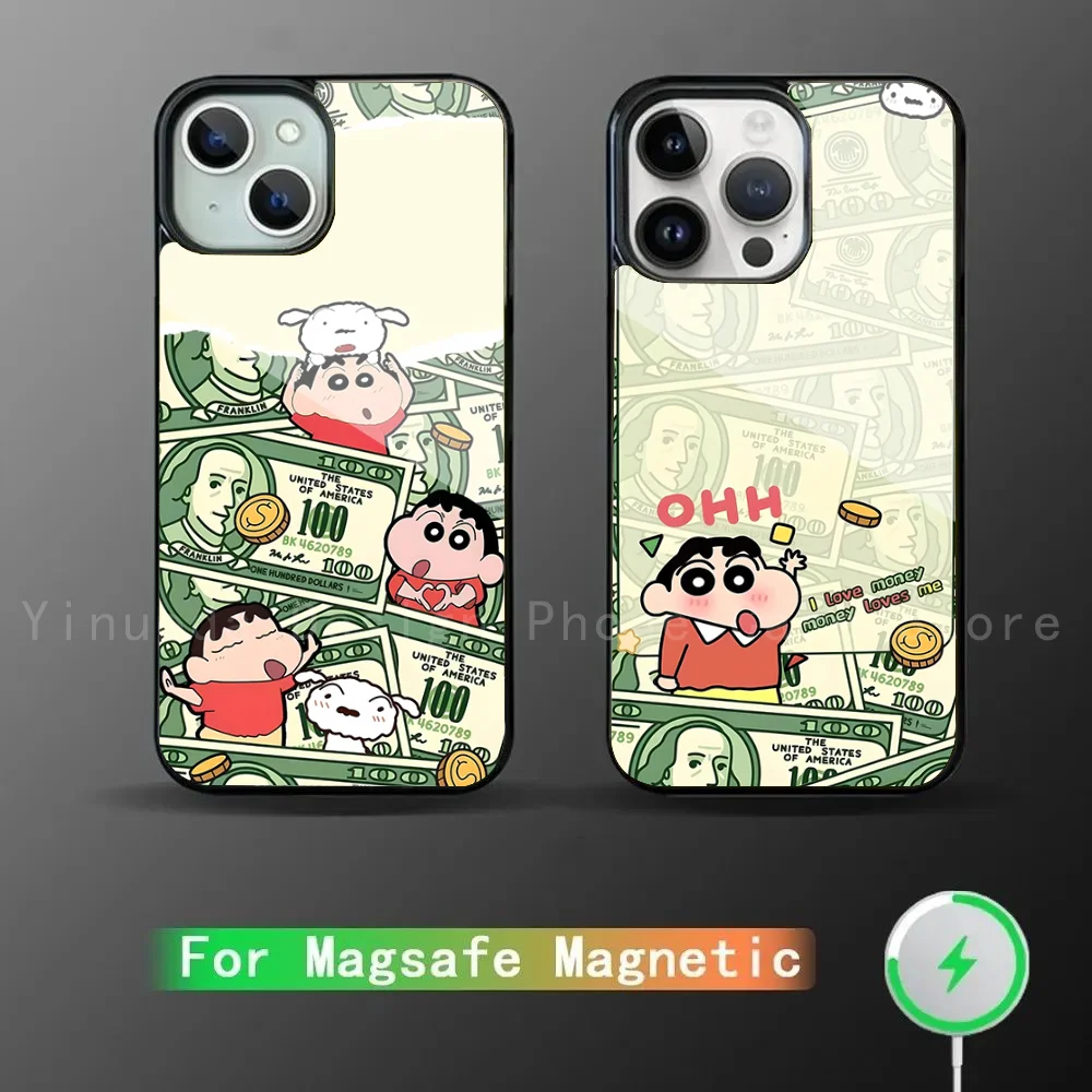 C-Crayon S-Shin-chan Phone Case Strong Magnetic For IPhone 16 15 14 13 Pro Max 11 12 Mini Alex Mirror For Magsafe