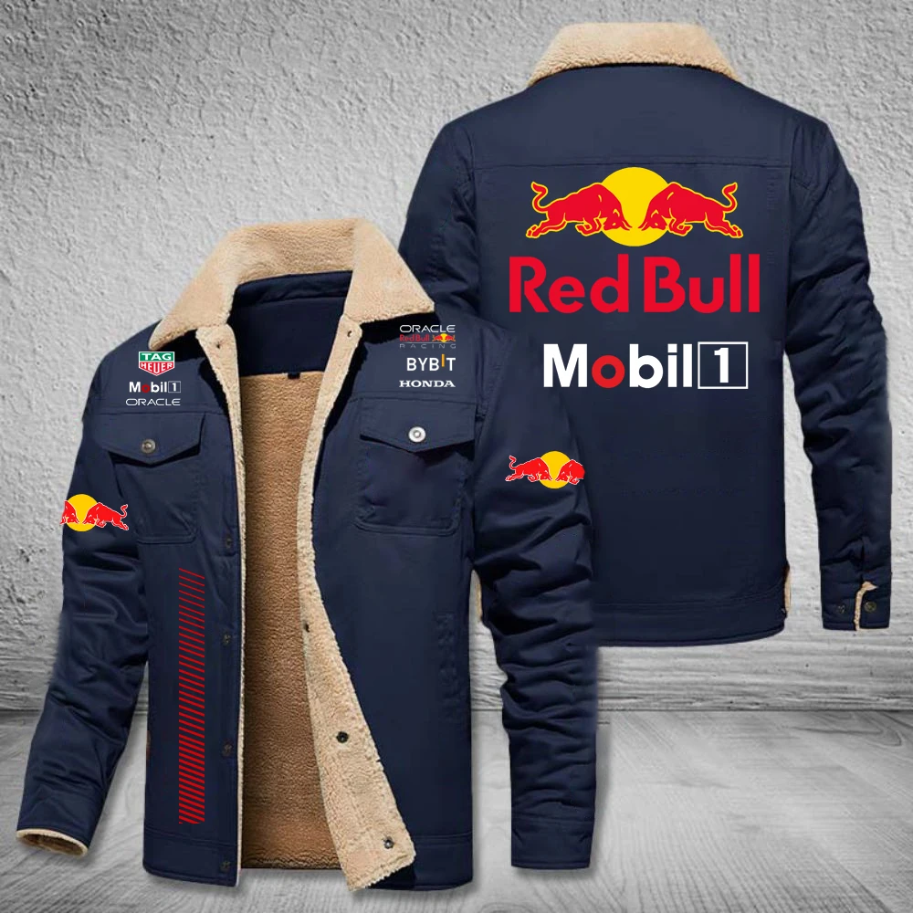 Men's Winter Thickened Wool Red Bull Logo Racing Top Men's Red Bull Logo Outdoor Jacket Summer Red Bull Warm Coat 2025