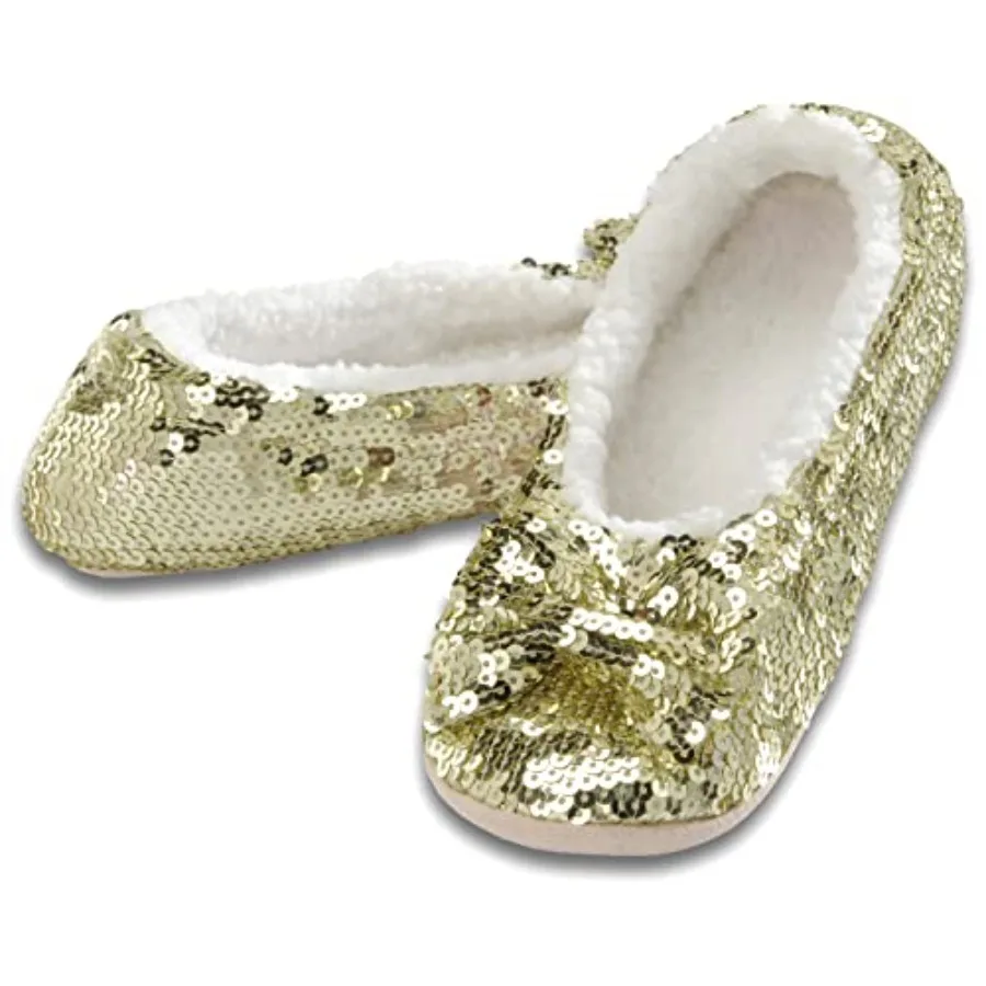 

Тапочки-носки Snoozies Ballerina Bling с металлическим блеском и пайетками для женщин, домашняя обувь с нескользящей подошвой, милые комнатные тапочки