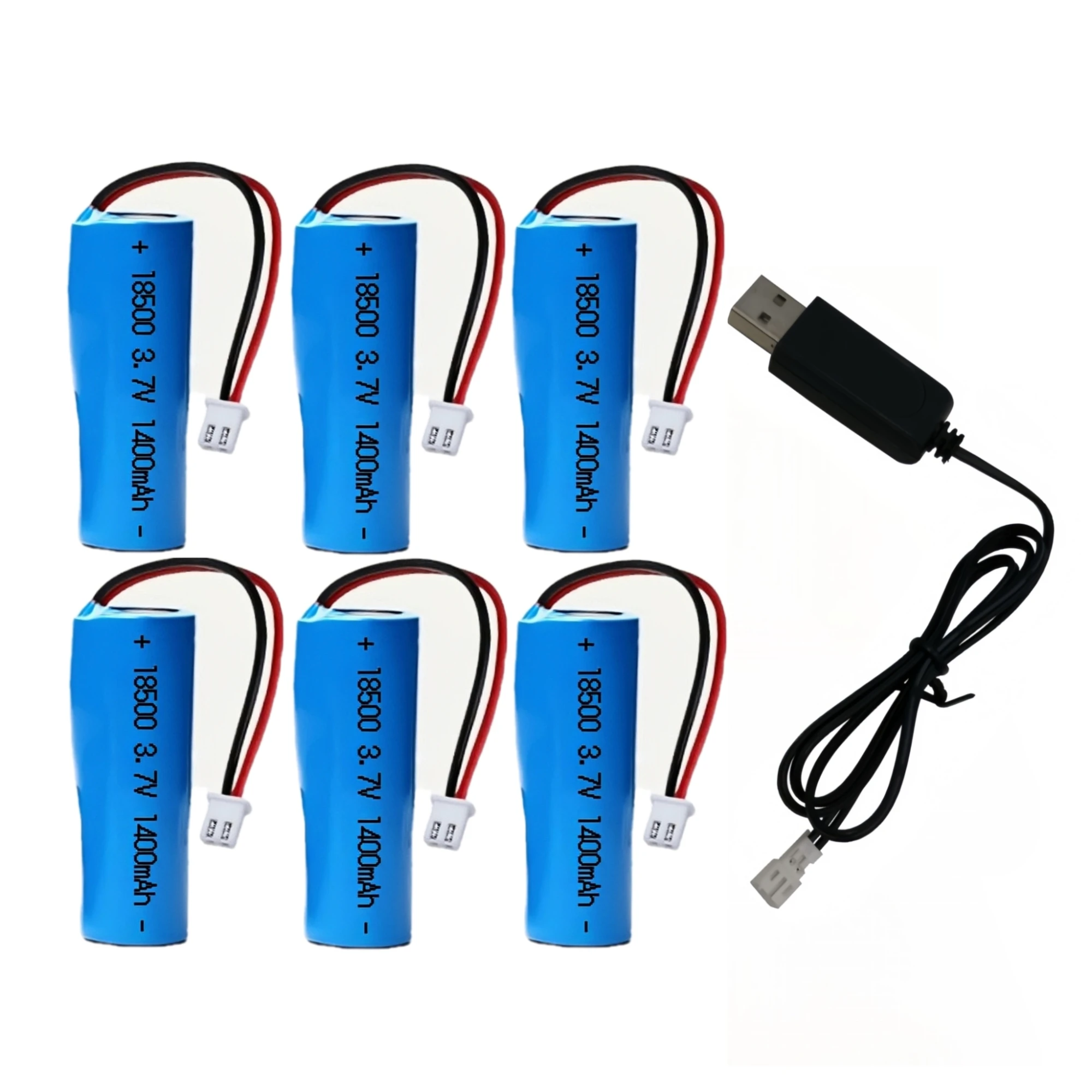 Bateria de lítio recarregável, 6 peças, 18500 3.7v 1400mah com fios de conector para lanterna, barbeador, espremedor, lâmpada de mesa, teclado, rádio
