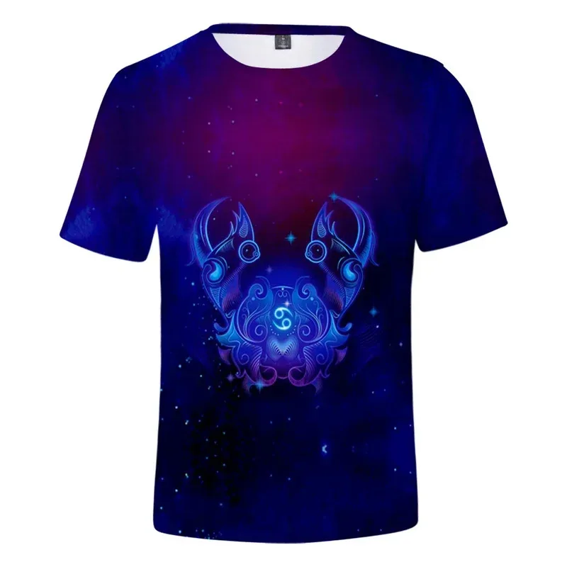 2025 11 كلاسيكي 12 علامات زودياك تي شيرت البلوز برج الحمل الجوزاء السرطان 12 الأبراج الرجال/النساء قصيرة الأكمام ثلاثية الأبعاد رقيقة #4