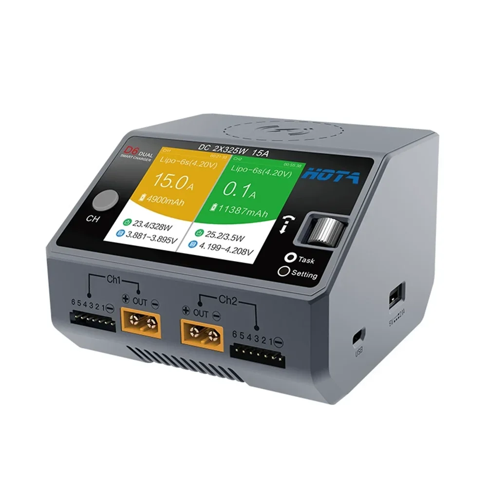 HOTA D6 Dual Smart Charger DC650W 15A Built-in Micro USB for 1-6S Lipo LiHV/NiZn/Nicd/NiMH Battery thumbnail 4