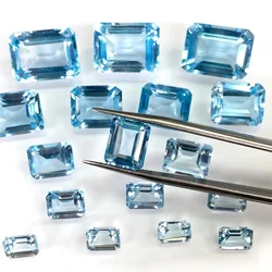 Factory Wholesale 100% Real Natural Emerald Shape Rectangle Sky Blue Topaz Gemstone Loose Gems Diy Material for Jewelry